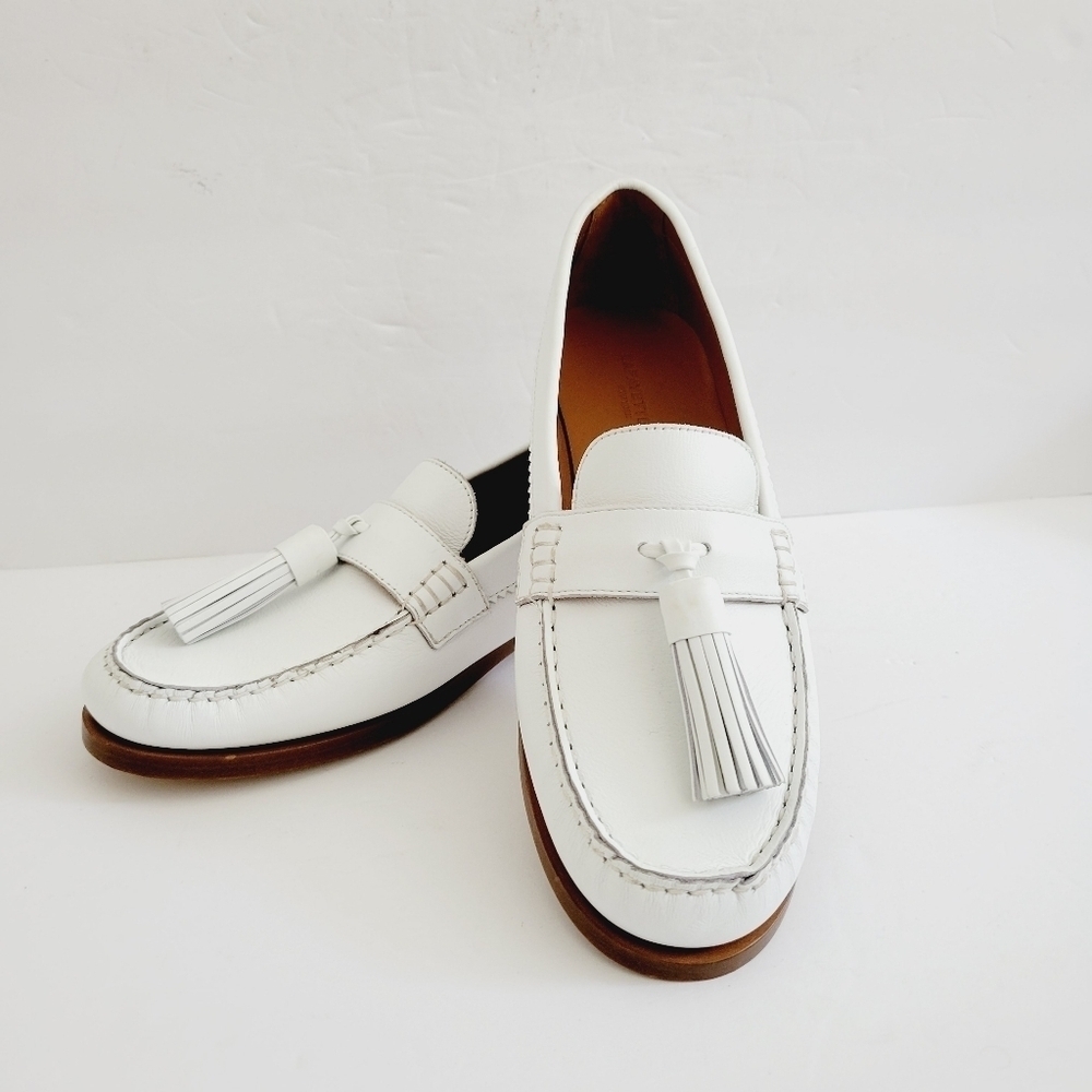 New Lafayette 148 New York White Frieda Toe Slip On Leather Loafers Size 8